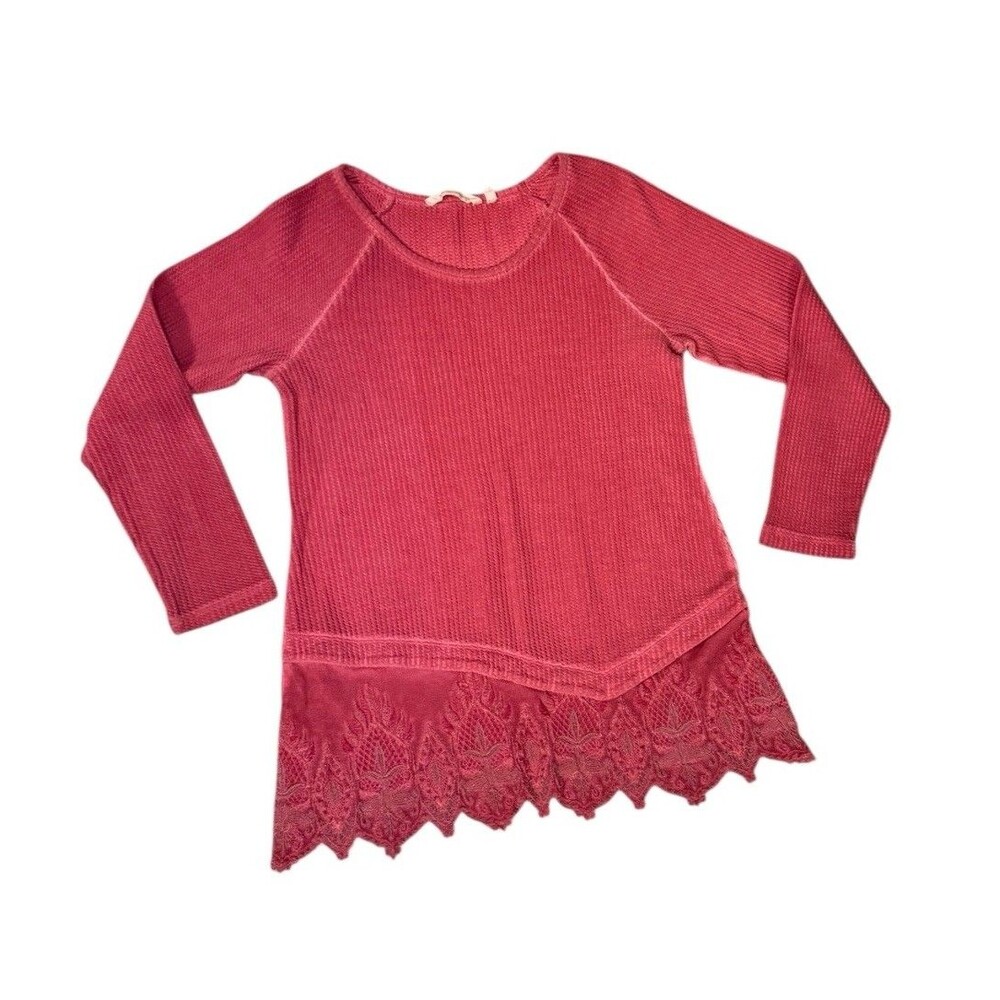 Soft Surroundings Jasmine‎ Thermal Tunic Top Women's Size M Scalloped Lace Hem